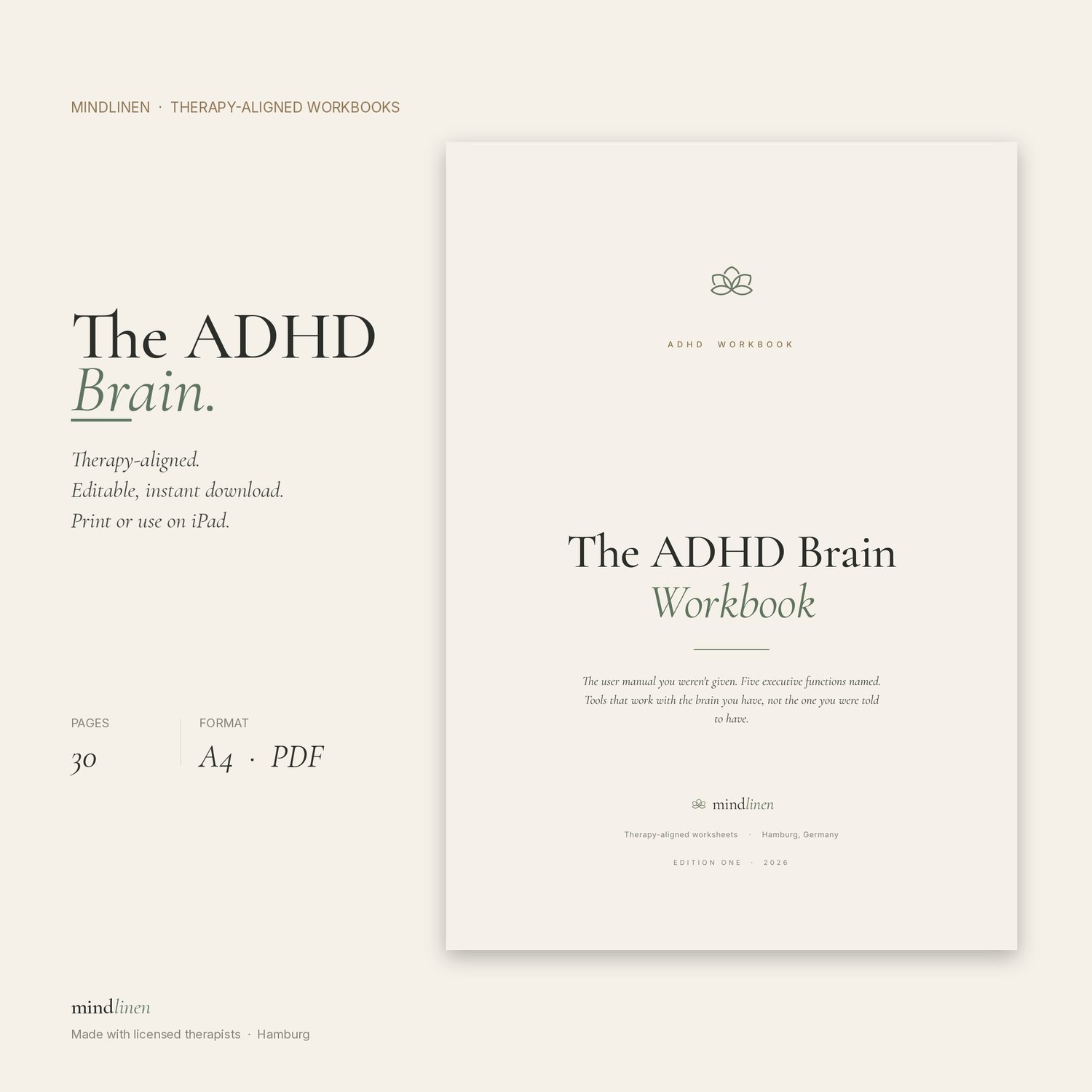 The ADHD Brain Workbook — 30-page printable for adults — main preview