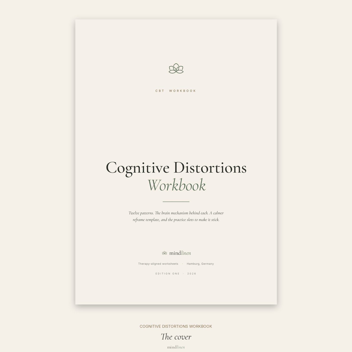 Cognitive Distortions Workbook — 28-page CBT printable — worksheet layout detail