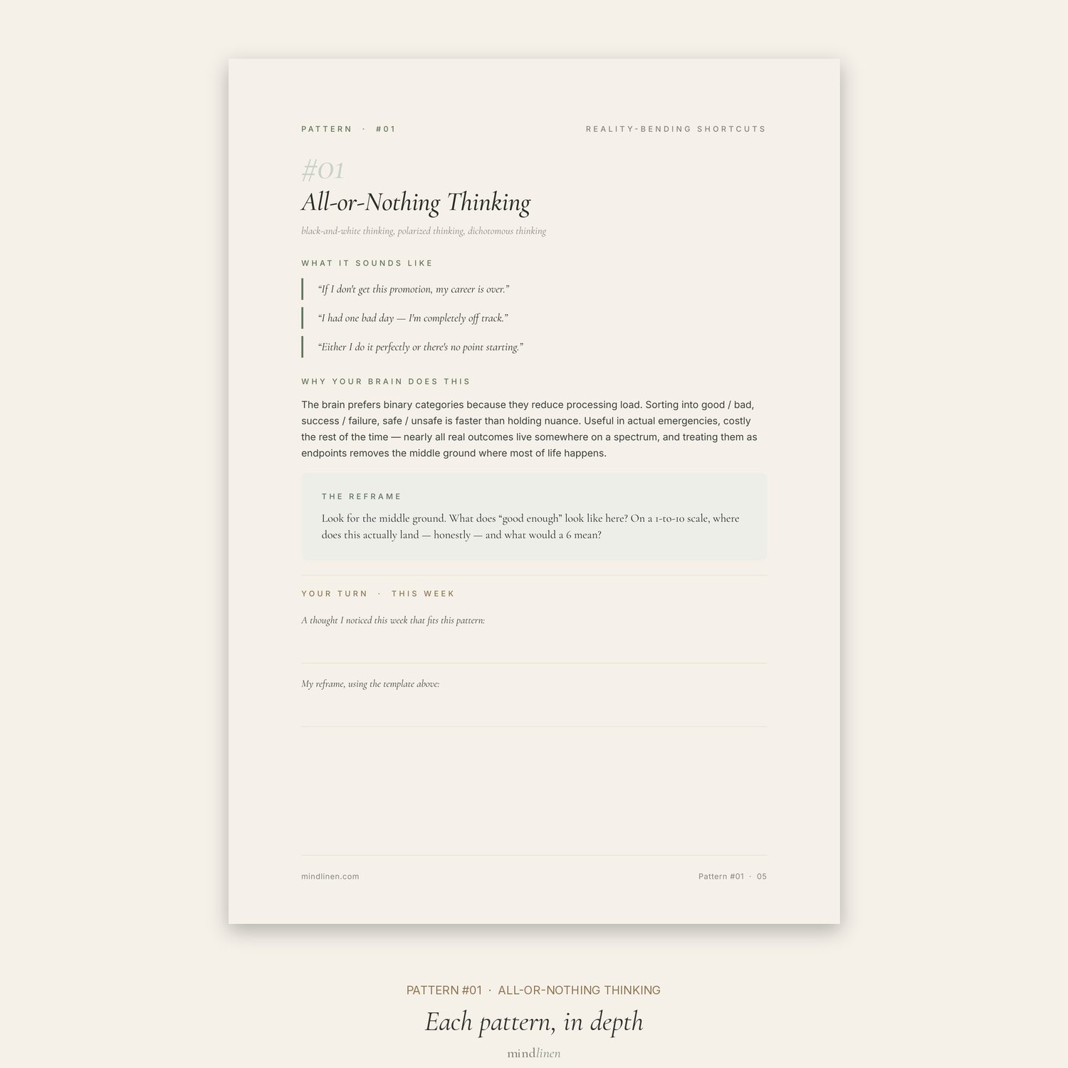 Cognitive Distortions Workbook — 28-page CBT printable — editable Canva template view